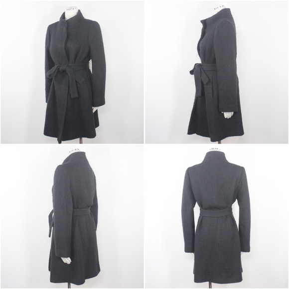Fleurette Coat Black Boucle Tweed Belted Mid Sz 14 - Picture 6 of 8